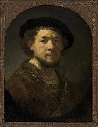 REMBRANDT Harmenszoon van Rijn Bust of a man wearing a cap and a gold chain. France oil painting artist